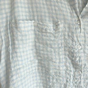 Frosty Blue Gingham Button Down Crop - Super Soft, Not See Through
